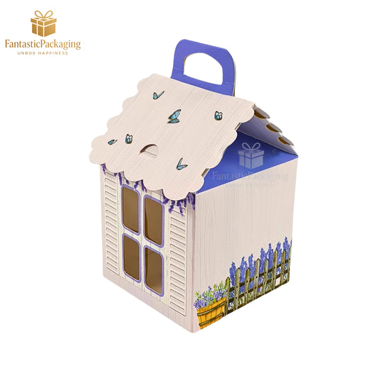 Lavender Bliss Hut Gift Box – Cottage Style Floral Packaging (4"x4"x6.75")