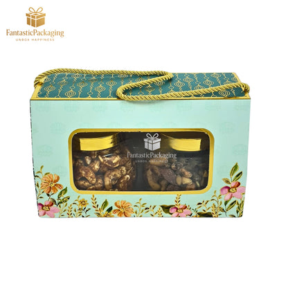 Aqua Royale Window Hamper Box – Elegant Gift Box with Handle (8.25"x4"x5")