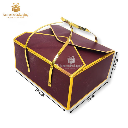 Regal Maroon Luxe Gift Box with Golden Handle – 10"x8"x4.5"