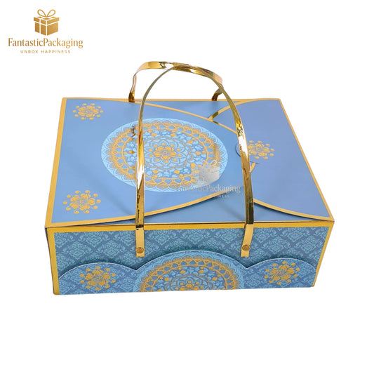✨ Premium Blue & Gold Royal Gift Hamper Box | Elegant Festive Packaging with Golden Handle