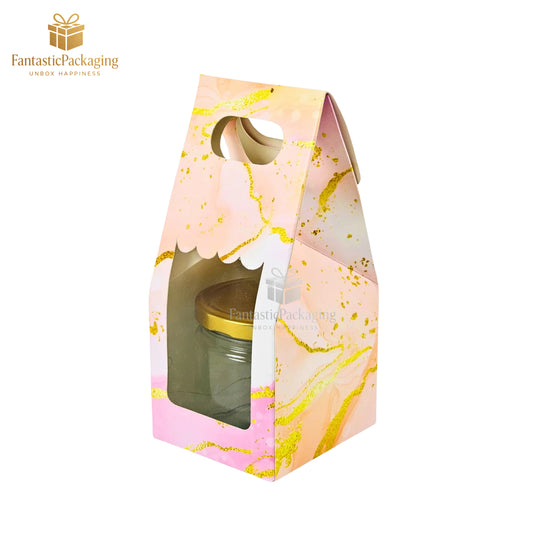 💖 Elegant 1 Jar Carry Bag | Pink Marble Print Paper Gift Box with Handle 💫