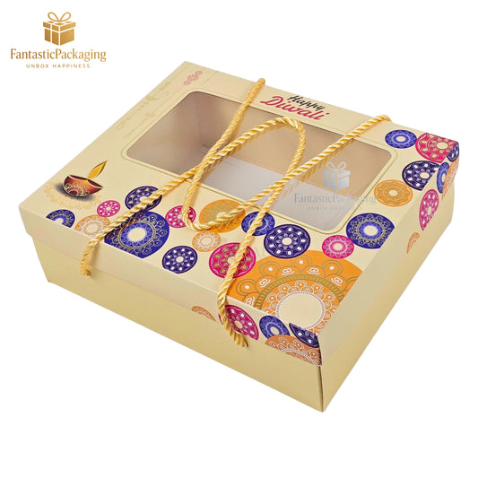 🪔 Premium Diwali Gift Hamper Box | Foil Print & Rope Handle