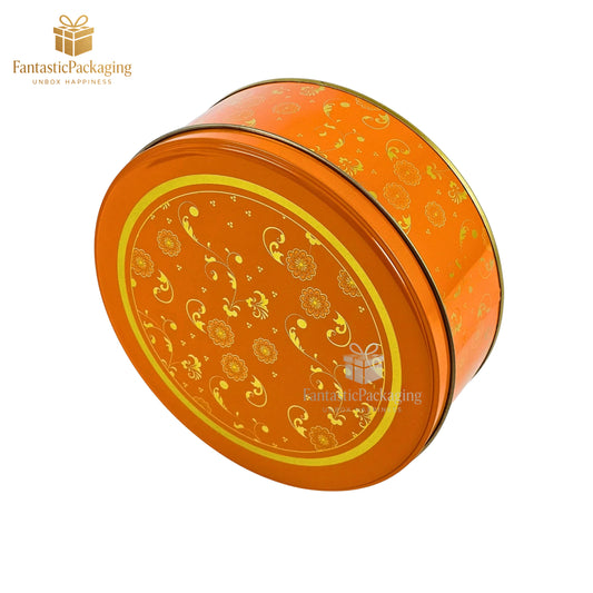 Sunset Bloom Round Tin Box – Premium Orange Metal Gift Box (5.5"x3")