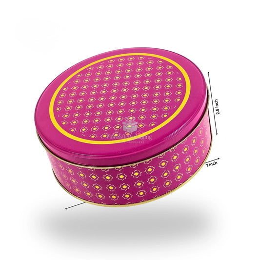 Rose Radiance Round Tin Box – Premium Magenta Metal Gift Box (7"x2.5")