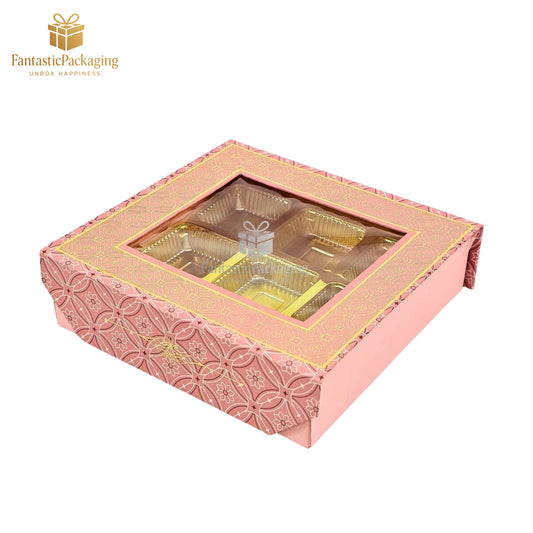 🌸 Premium 9 Cavity Pink Rigid Chocolate Box with Magnetic Flap & Window Display ✨