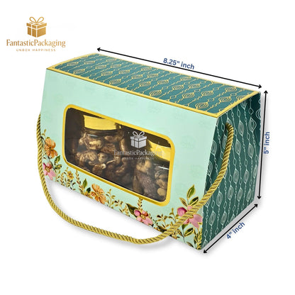 Aqua Royale Window Hamper Box – Elegant Gift Box with Handle (8.25"x4"x5")