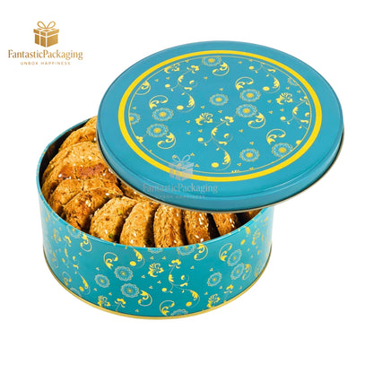 Azure Charm Round Tin Box – Premium Blue Metal Gift Box (5.5"x3")