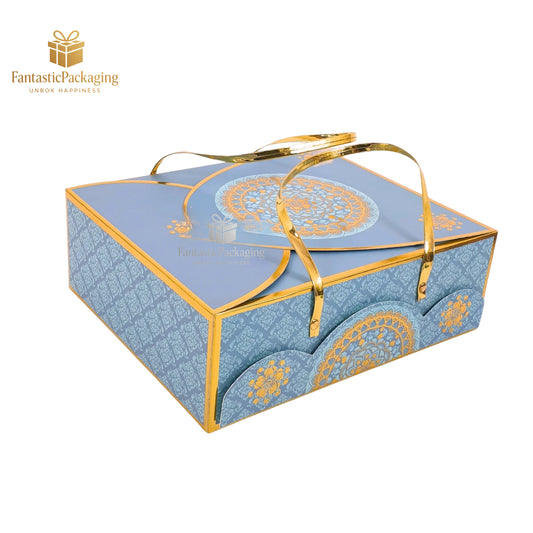 ✨ Premium Blue & Gold Royal Gift Hamper Box | Elegant Festive Packaging with Golden Handle
