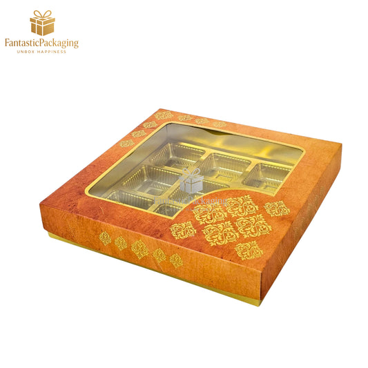 ✨ Premium Window Lid Gift Box | 4 Compartment Rigid Box | Elegant Golden Packaging