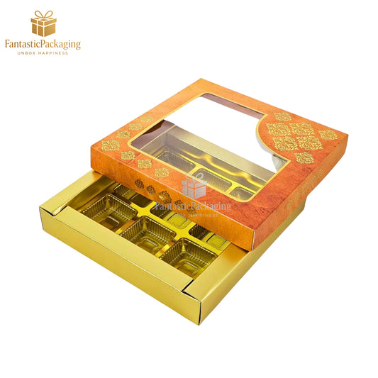✨ Premium Window Lid Gift Box | 4 Compartment Rigid Box | Elegant Golden Packaging