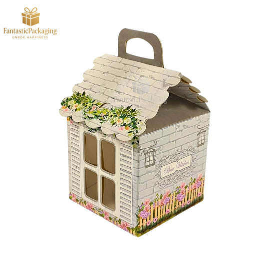Blossom Cottage Gift Box – Elegant Floral Hut Packaging (4"x4"x6.75")