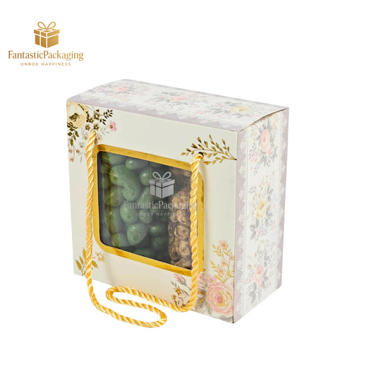 2 Jar Gift Hamper Box | Floral White Design with Handle