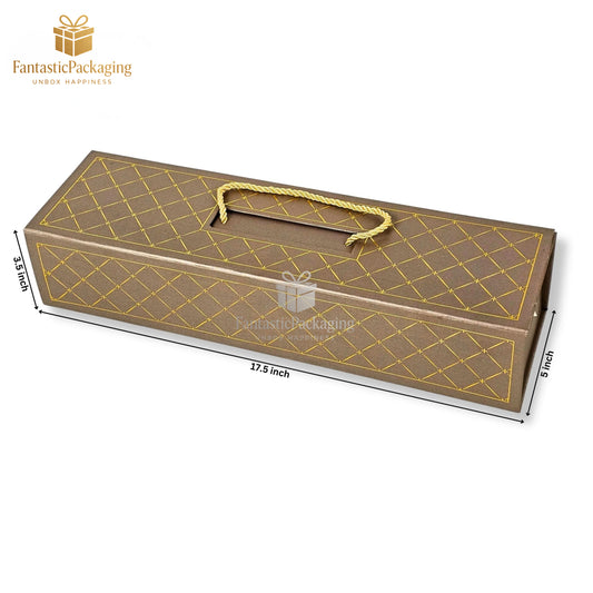 🎀 Luxe 4 Jar Gift Box with Golden Handle | Elegant Brown Rigid Hamper Box for Festive Gifting