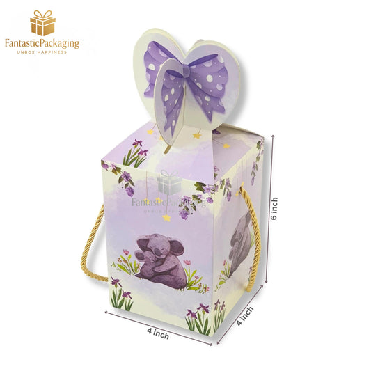 🎀 Bow Shape Gift Box | Baby Purple Panda Design | Premium Party Favor Box